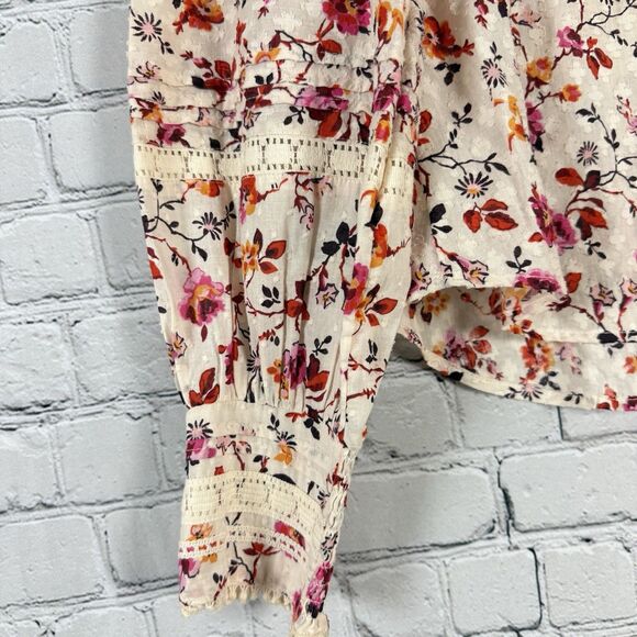 Anthropologie Puff Sleeved Lace Buttondown Top Blouse Multi Floral Boho - Picture 10 of 16